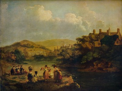 Donne che lavano i vestiti in un ruscello gallese da Julius Caesar Ibbetson