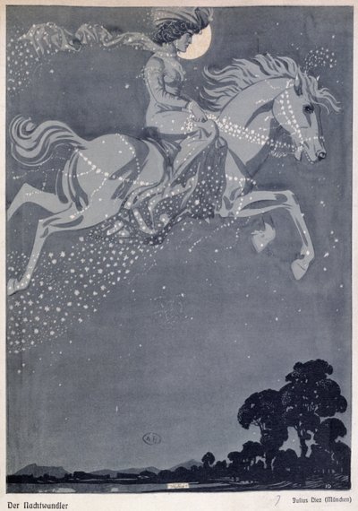 Il vagabondo notturno (litografia a colori) da Julius Diez