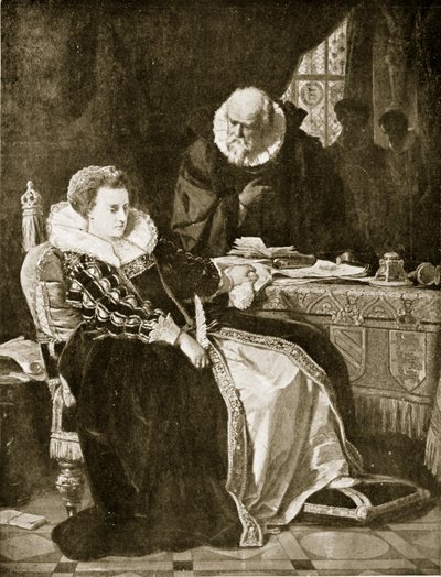 Elisabetta firma il mandato di morte di Maria, illustrazione da 