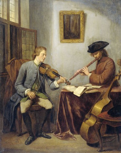 I musicisti, un violinista e un flautista che fanno musica insieme da Julius Henricus Quinkhard