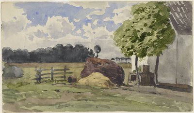 Catasta di legna per una fattoria nel prato da Julius Jacobus van de Sande Bakhuyzen
