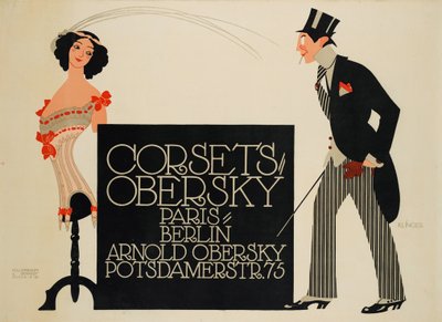 Corsetti Obersky. Parigi - Berlino. Arnold Obersky, Potsdamerstr. 75, 1912 da Julius Klinger
