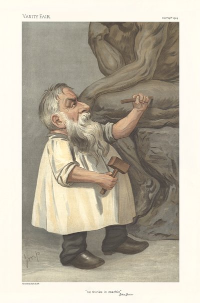 Caricatura che mostra Rodin mentre scolpisce da Julius Mandes Price