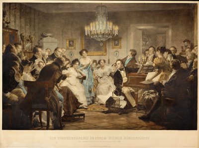Una serata con Schubert in un salotto di Vienna ... (incisione) da Julius Schmid