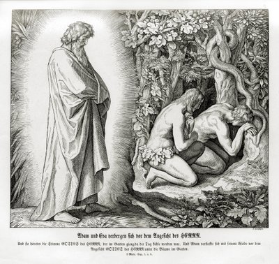 Adamo ed Eva nascondono la loro nudità, Genesi da Julius Schnorr von Carolsfeld