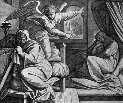 Giuseppe è avvertito di fuggire in Egitto da Julius Schnorr von Carolsfeld