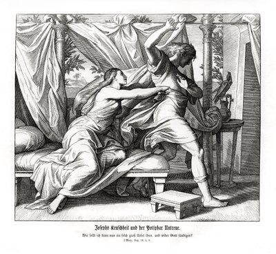 Giuseppe rifiuta di giacere con la moglie di Potifar, Genesi da Julius Schnorr von Carolsfeld