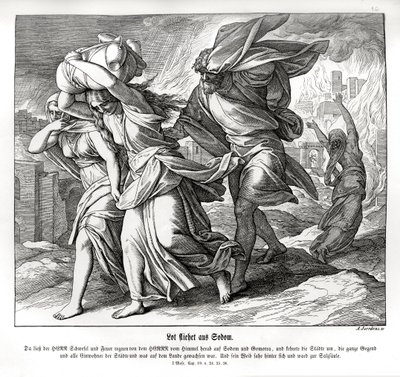 Lot e la sua famiglia fuggono da Sodoma, Genesi da Julius Schnorr von Carolsfeld