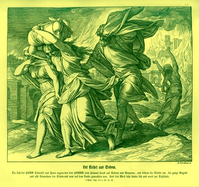 Lot e la sua famiglia fuggono da Sodoma, Genesi da Julius Schnorr von Carolsfeld