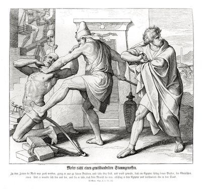 Mosè vendica il maltrattamento dei suoi fratelli, Esodo da Julius Schnorr von Carolsfeld
