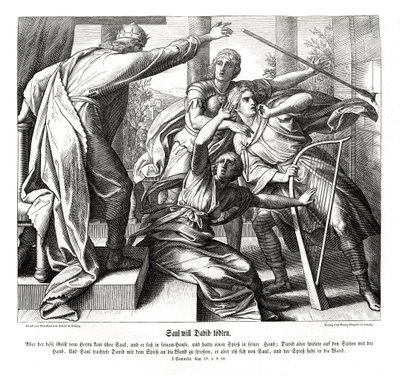 Saul cerca di uccidere Davide da Julius Schnorr von Carolsfeld