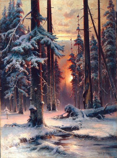Tramonto invernale nella foresta di abeti da Julius Sergius Klever