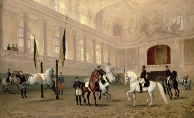 Esercizio Mattutino nella Hofreitschule, Josephsplatz, 1890 da Julius von Blaas  