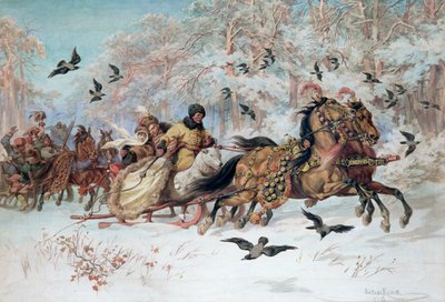 Olenka e Kmicic in una slitta, 1885 da Juliusz Fortunat Kossak