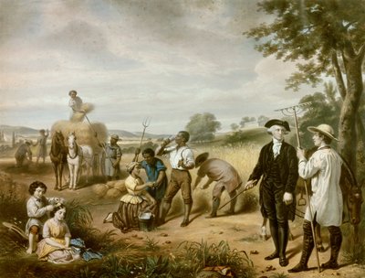 George Washington nei campi di Mont Vernon, Virginia. Litografia da Junius Brutus Stearns