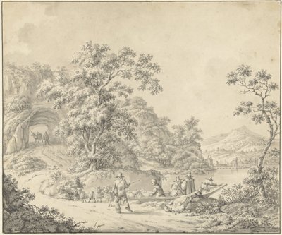 Paesaggio con barca e pastore con il suo gregge da Jurriaan Andriessen (attributed to)