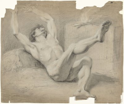 Nudo maschile sdraiato, con le braccia all