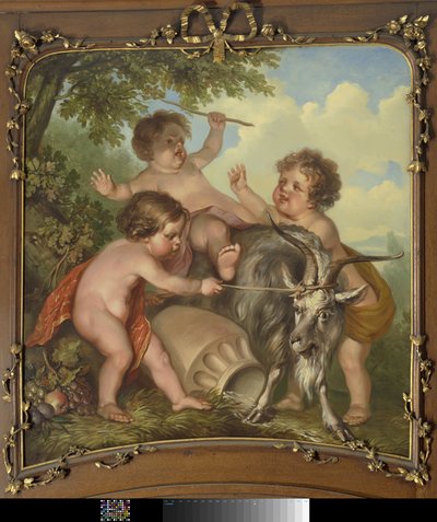 Tre bambini che giocano con una capra da Jurriaan Andriessen