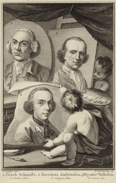 Ritratti di Izaak Schmidt, Jurriaen Andriessen e Reinier Vinkeles da Jurriaan Andriessen
