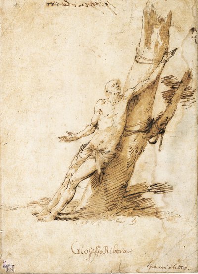 San Sebastiano legato a un albero, guarda in alto a destra da Jusepe de Ribera