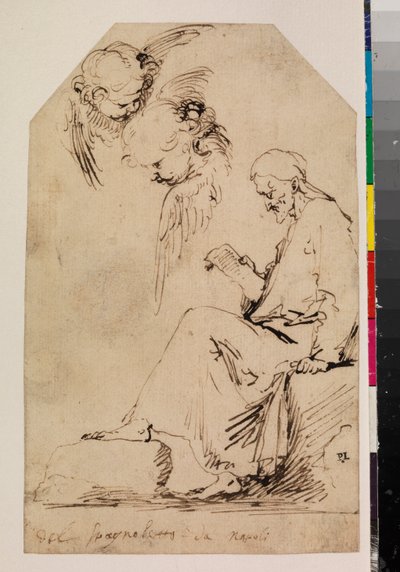 Foglio di studi con un uomo seduto che legge e due cherubini, 1620s da Jusepe de Ribera