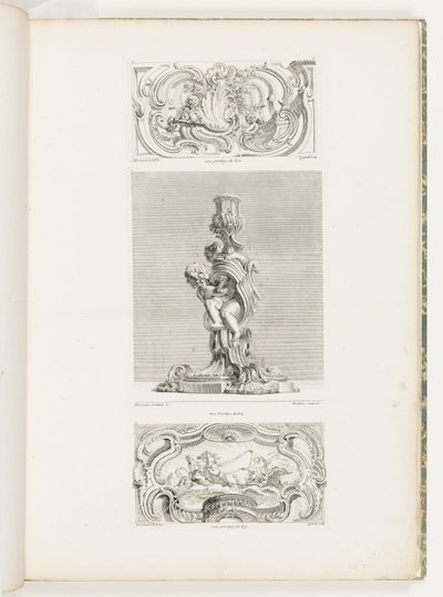 Pannello ornamentale con fontana a conchiglia fiancheggiata da ghirlande e volute, tav. 22 in Oeuvre de Juste-Aurèle da Juste Aurèle Meissonnier