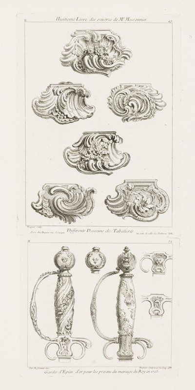 Differenti Disegni per Tabacchiere, 1a Tavola, tav. 49 in Oeuvre da Juste Aurèle Meissonnier