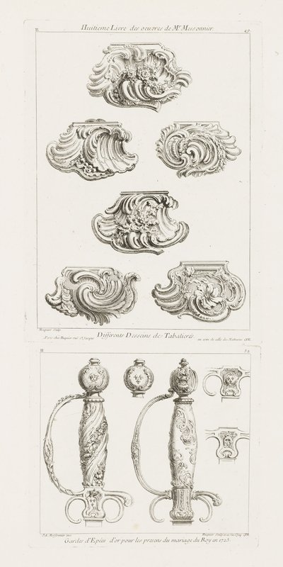 Manico di spada in onore del matrimonio del re nel 1725, pl. 52 in Oeuvre de Juste-Aurele Meissonnier da Juste Aurèle Meissonnier