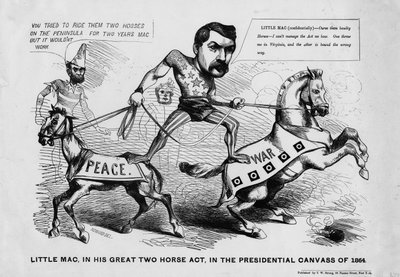 Little Mac, nel suo grande atto a due cavalli, nella campagna presidenziale del 1864, pubblicato da T.W Strong, New York, c.1864 da Justin Howard