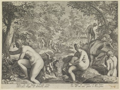 Donne e uomini che fanno il bagno da Justus Sadeler (attributed to)