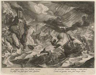 Giona gettato nel mare in tempesta da Justus Sadeler after Paul Bril