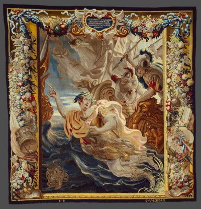 Cesare si getta in mare da La storia di Cesare e Cleopatra da Justus van Egmont
