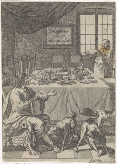 Zoilo seduto a un tavolo apparecchiato da Justus van den Nijpoort