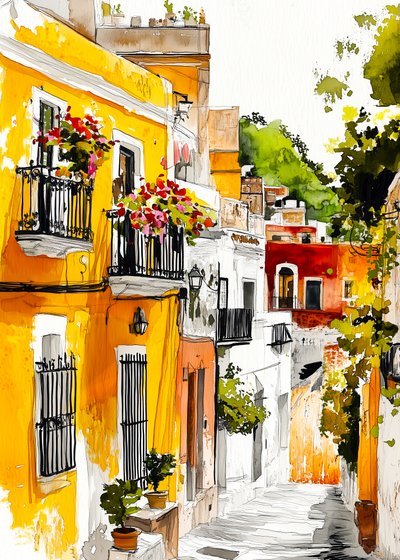Vicolo mediterraneo dai colori vivaci da Justyna Jaszke