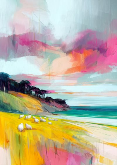Paesaggio con pecore colorate da Justyna Jaszke