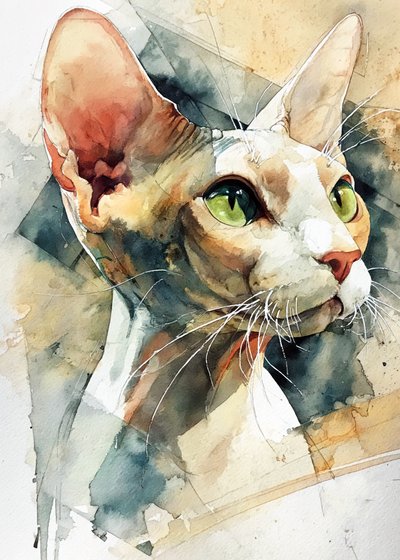 Gatto Sphynx dagli occhi verdi da Justyna Jaszke