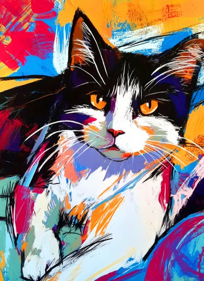Gatto Tuxedo dai colori vivaci da Justyna Jaszke