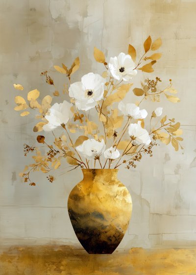 Fiori bianchi in vaso dorato da Justyna Jaszke