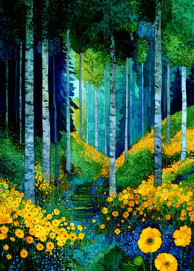 Sentiero nella foresta dei fiori gialli da Justyna Jaszke