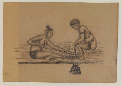 Illustrazione per una leggenda Inuit (due persone nude che fanno fuoco) da Kaarale Andreassen