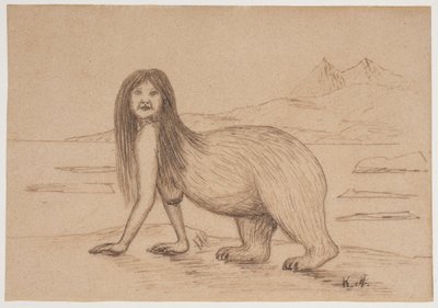 Donna con la parte posteriore del corpo di un orso polare (illustrazione per una leggenda Inuit) da Kaarale Andreassen