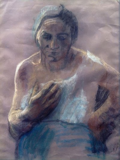 Donna lavoratrice con mano sul petto da Käthe Kollwitz