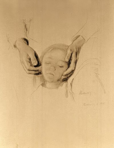 K. Kollwitz, Testa di un bambino tra le mani da Käthe Kollwitz