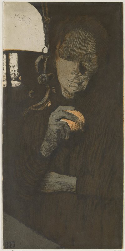 Ritratto di una donna sconosciuta con arancia vicino a una lampada da Käthe Kollwitz