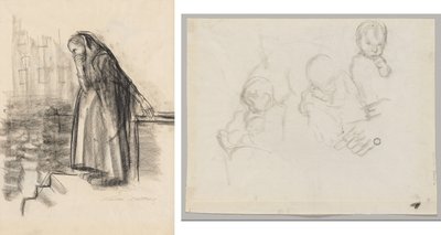 Donna incinta che contempla il suicidio (recto) Tre studi di un bambino (verso) da Käthe Kollwitz