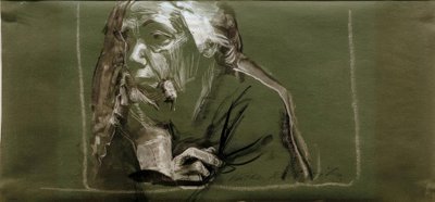 Autoritratto a sinistra con mano sul mento da Käthe Kollwitz