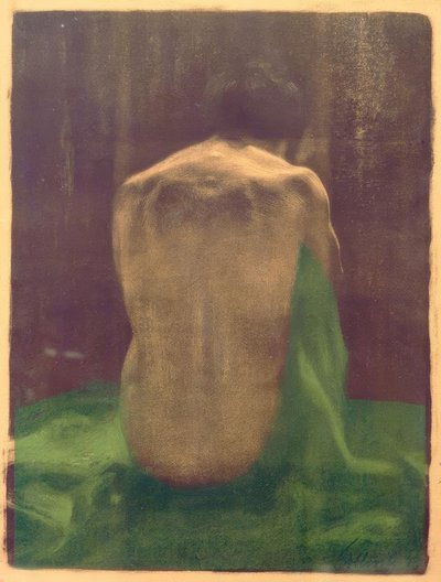 Nudo femminile di schiena su un telo verde da Käthe Kollwitz