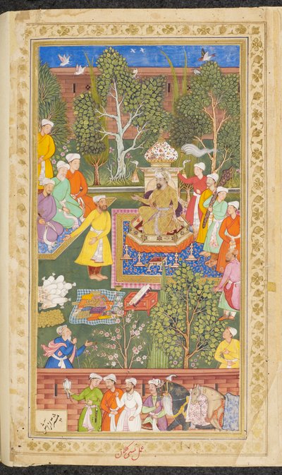 Un banchetto con inviati Uzbeki, Hindu e Kizilbash che portarono doni e denaro a Babur, da 