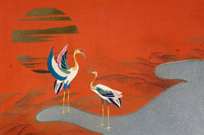 Uccelli al tramonto sul lago da Kamisaka Sekka