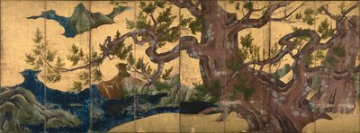 paravento pieghevole raffigurante un cipresso da Kano Eitoku